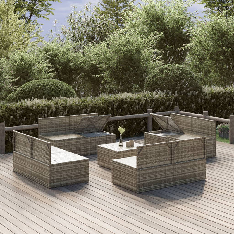 9 Piece Garden Lounge Set with Cushions Grey Poly Rattan Payday Deals