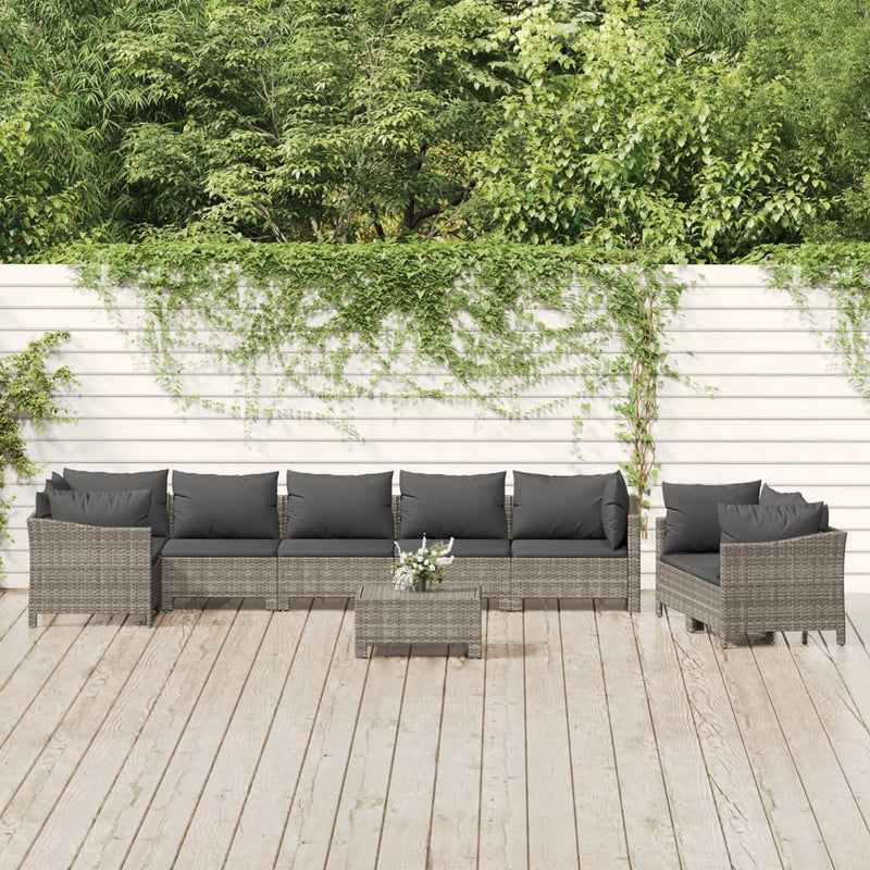 9 Piece Garden Lounge Set with Cushions Grey Poly Rattan Payday Deals