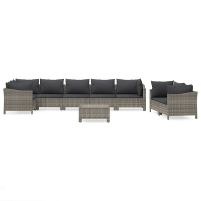 9 Piece Garden Lounge Set with Cushions Grey Poly Rattan Payday Deals