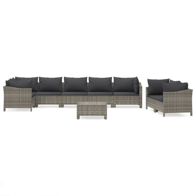 9 Piece Garden Lounge Set with Cushions Grey Poly Rattan Payday Deals