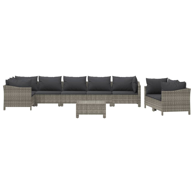9 Piece Garden Lounge Set with Cushions Grey Poly Rattan Payday Deals