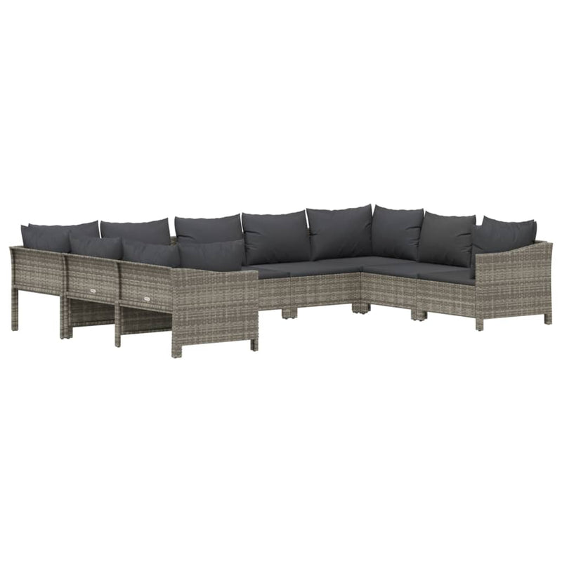 9 Piece Garden Lounge Set with Cushions Grey Poly Rattan Payday Deals