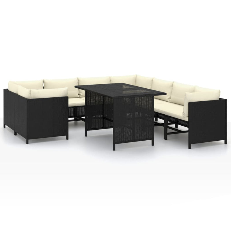 9 Piece Garden Lounge Set with Cushions Poly Rattan Black Payday Deals