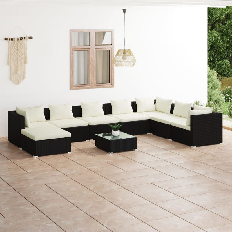 9 Piece Garden Lounge Set with Cushions Poly Rattan Black Payday Deals