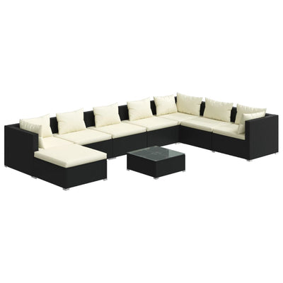 9 Piece Garden Lounge Set with Cushions Poly Rattan Black Payday Deals