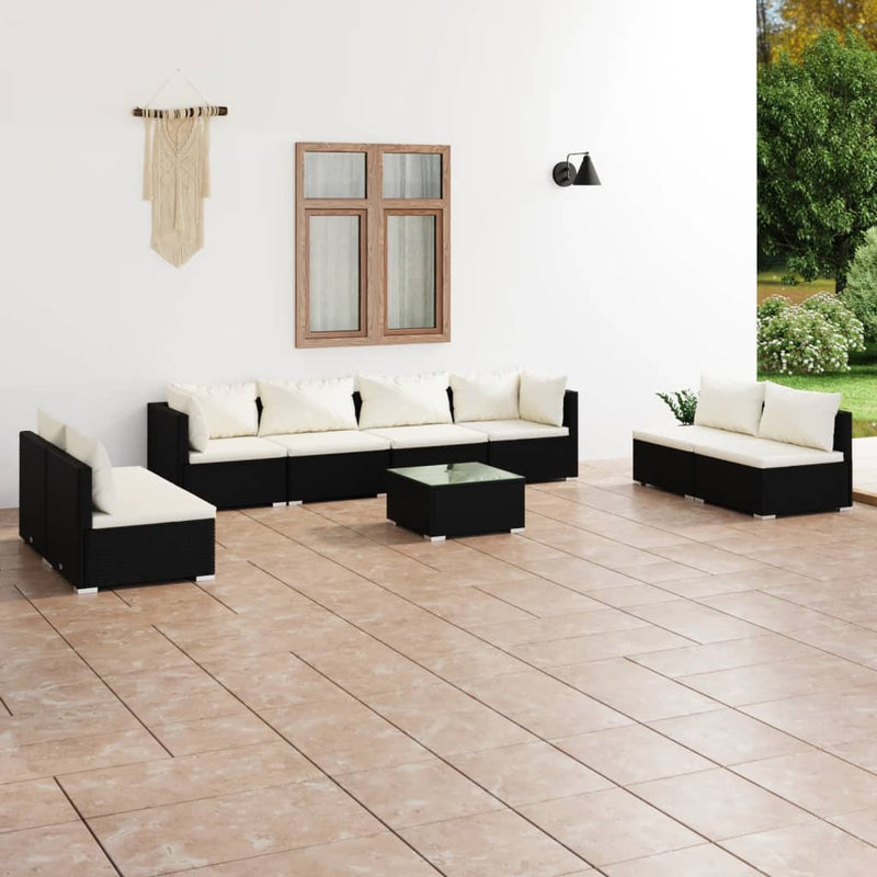 9 Piece Garden Lounge Set with Cushions Poly Rattan Black Payday Deals