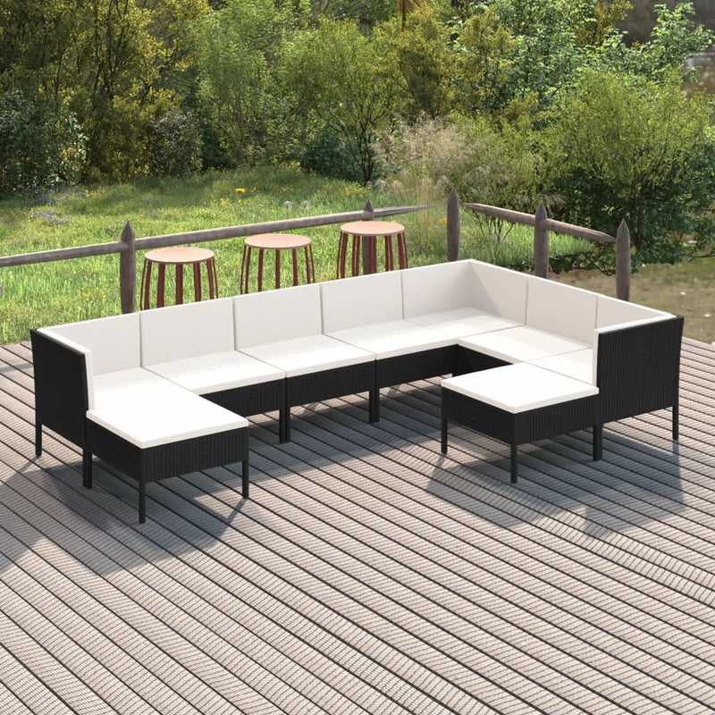 9 Piece Garden Lounge Set with Cushions Poly Rattan Black Payday Deals