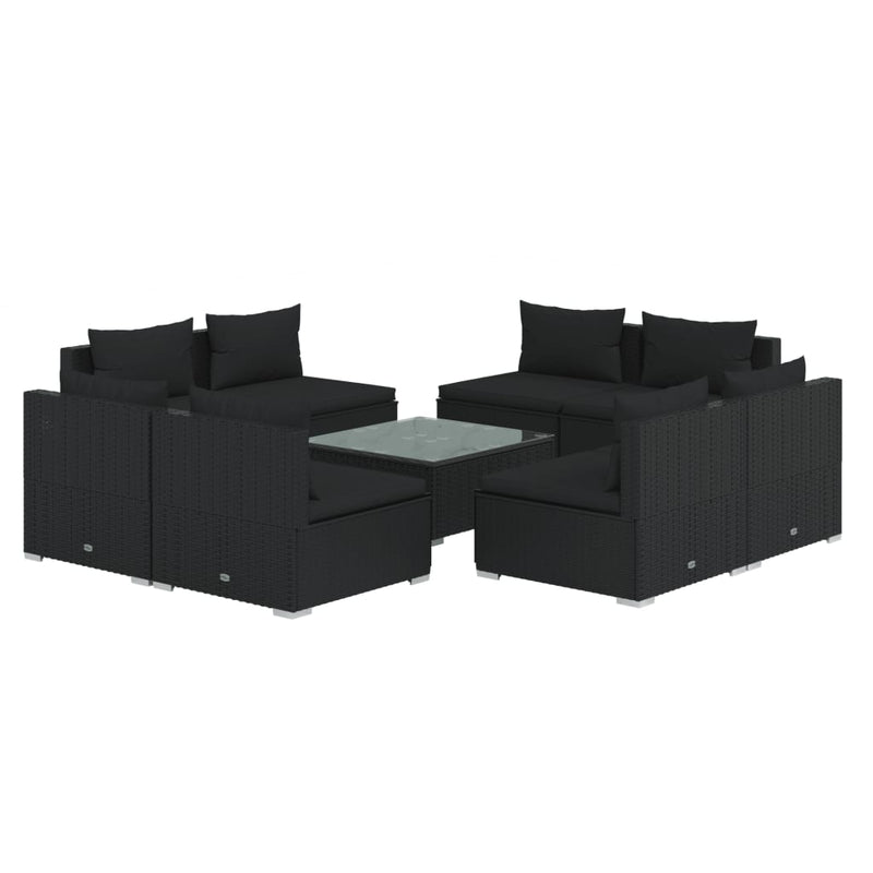 9 Piece Garden Lounge Set with Cushions Poly Rattan Black Payday Deals