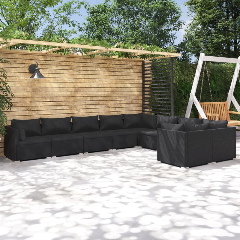 9 Piece Garden Lounge Set with Cushions Poly Rattan Black Payday Deals