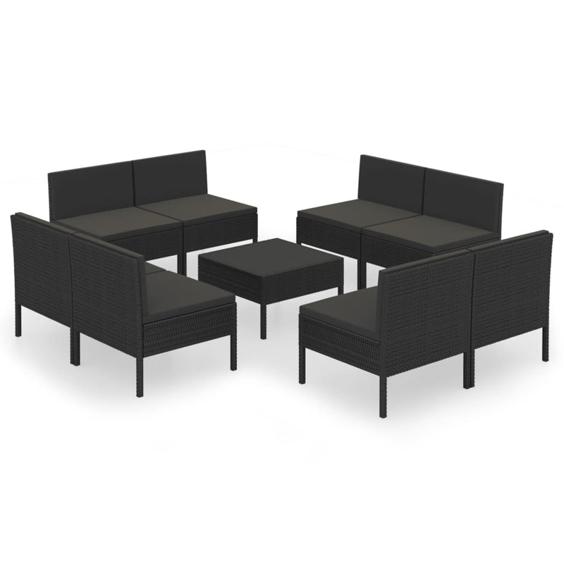 9 Piece Garden Lounge Set with Cushions Poly Rattan Black Payday Deals