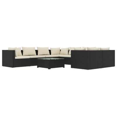 9 Piece Garden Lounge Set with Cushions Poly Rattan Black Payday Deals