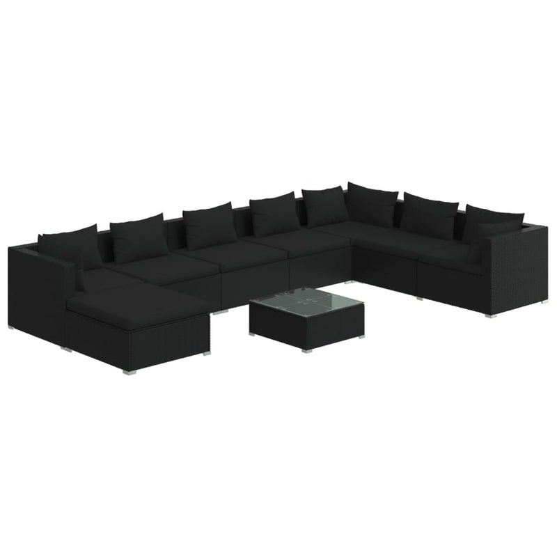 9 Piece Garden Lounge Set with Cushions Poly Rattan Black Payday Deals