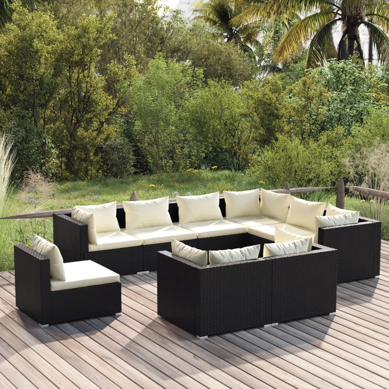 9 Piece Garden Lounge Set with Cushions Poly Rattan Black Payday Deals