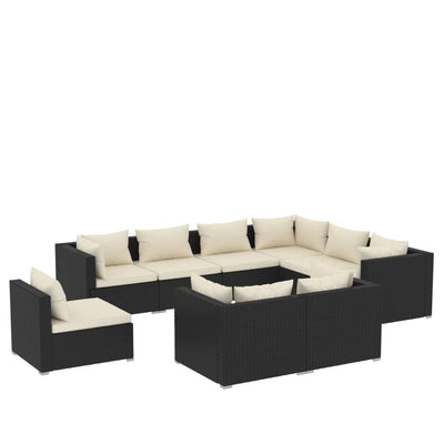 9 Piece Garden Lounge Set with Cushions Poly Rattan Black Payday Deals