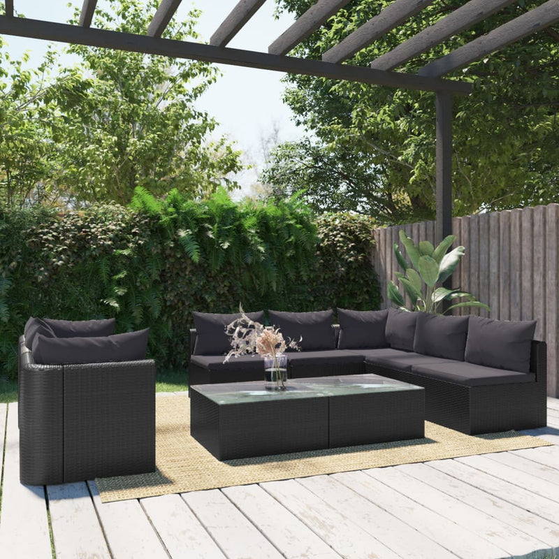 9 Piece Garden Lounge Set with Cushions Poly Rattan Black Payday Deals