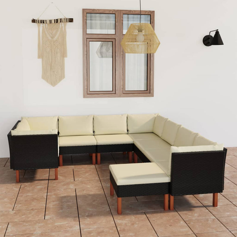 9 Piece Garden Lounge Set with Cushions Poly Rattan Black Payday Deals