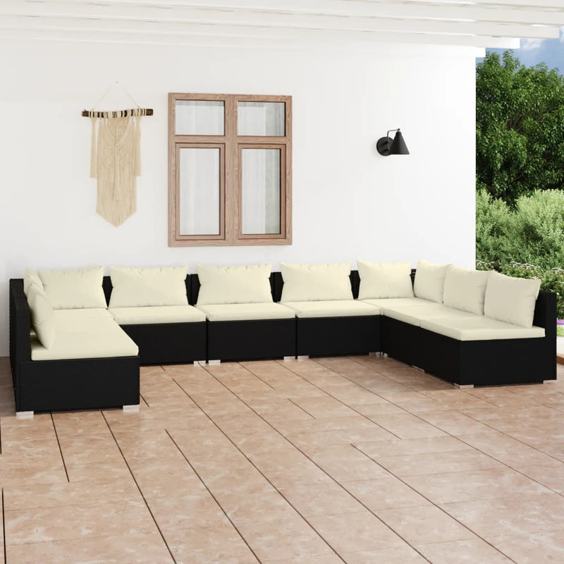 9 Piece Garden Lounge Set with Cushions Poly Rattan Black Payday Deals