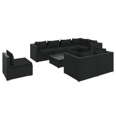 9 Piece Garden Lounge Set with Cushions Poly Rattan Black Payday Deals