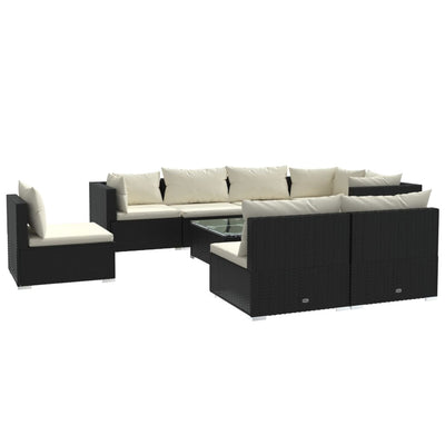9 Piece Garden Lounge Set with Cushions Poly Rattan Black Payday Deals