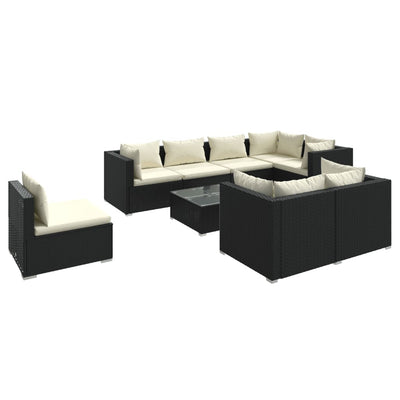 9 Piece Garden Lounge Set with Cushions Poly Rattan Black Payday Deals