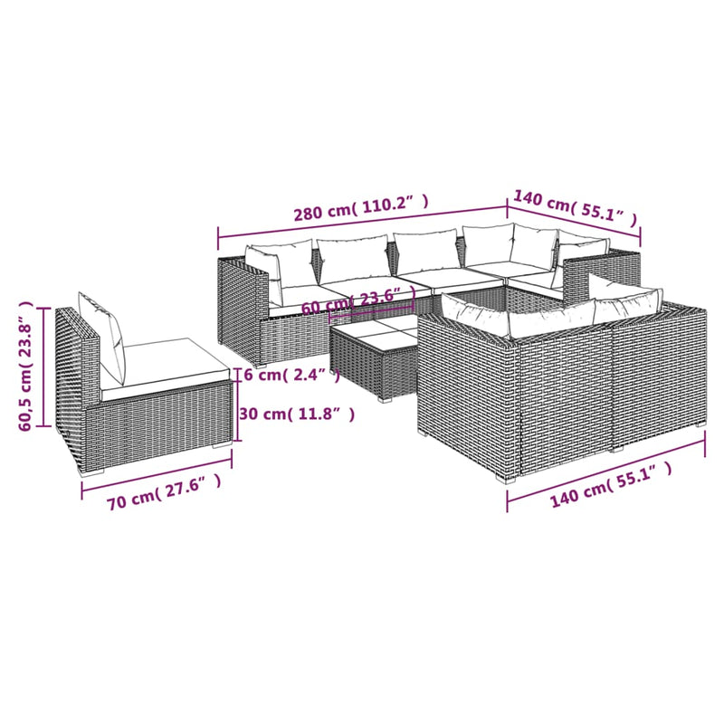 9 Piece Garden Lounge Set with Cushions Poly Rattan Black Payday Deals
