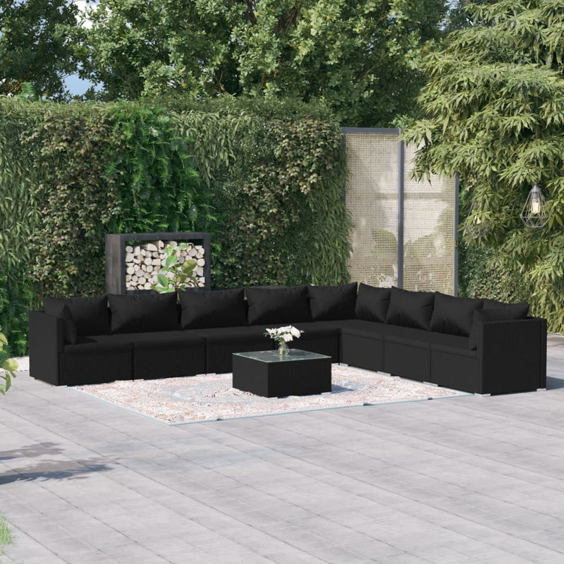 9 Piece Garden Lounge Set with Cushions Poly Rattan Black Payday Deals