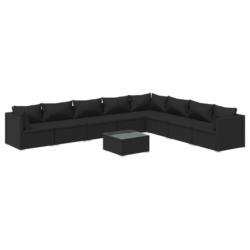 9 Piece Garden Lounge Set with Cushions Poly Rattan Black Payday Deals
