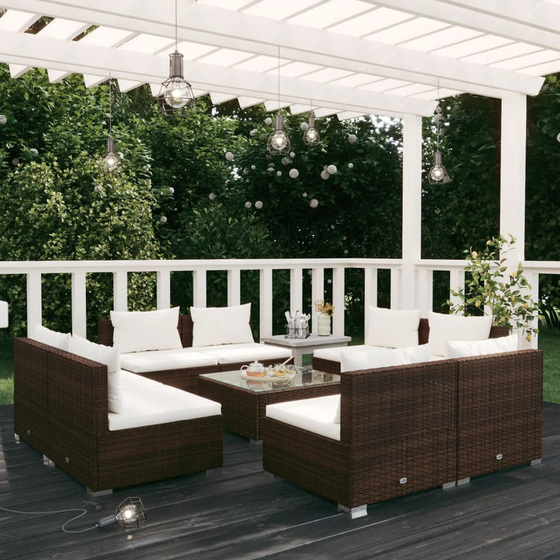 9 Piece Garden Lounge Set with Cushions Poly Rattan Brown Payday Deals