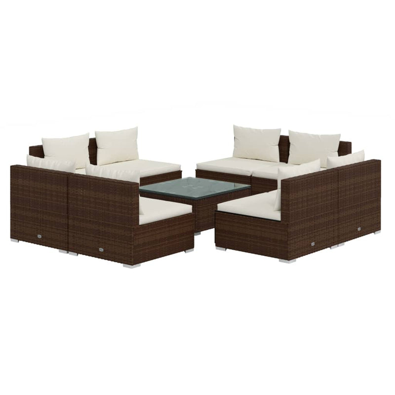 9 Piece Garden Lounge Set with Cushions Poly Rattan Brown Payday Deals