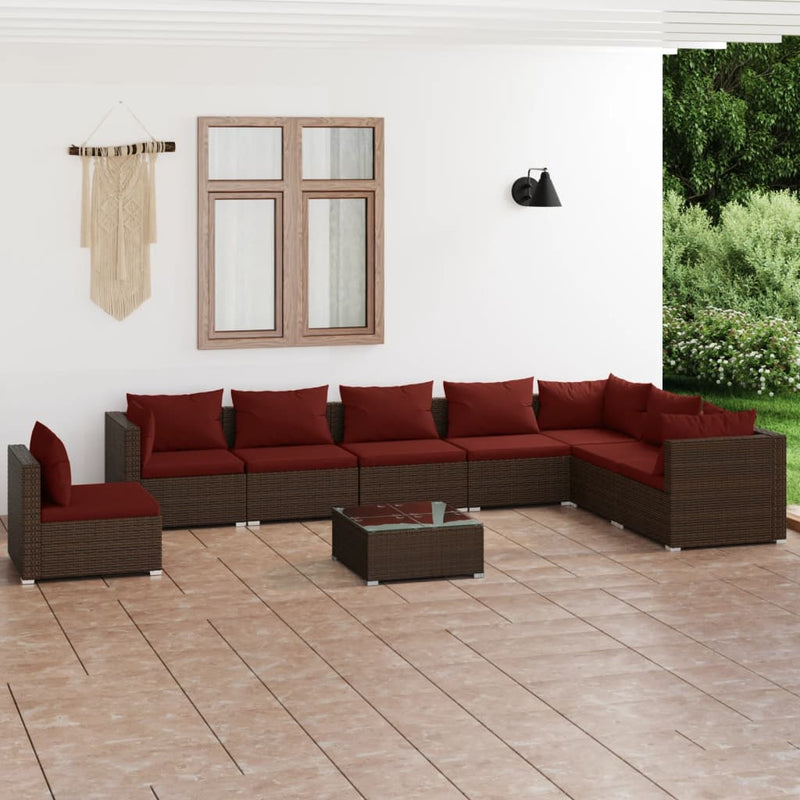 9 Piece Garden Lounge Set with Cushions Poly Rattan Brown Payday Deals