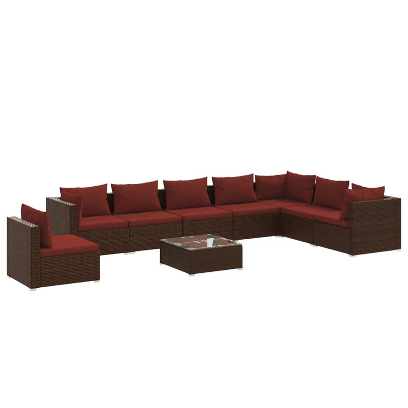 9 Piece Garden Lounge Set with Cushions Poly Rattan Brown Payday Deals