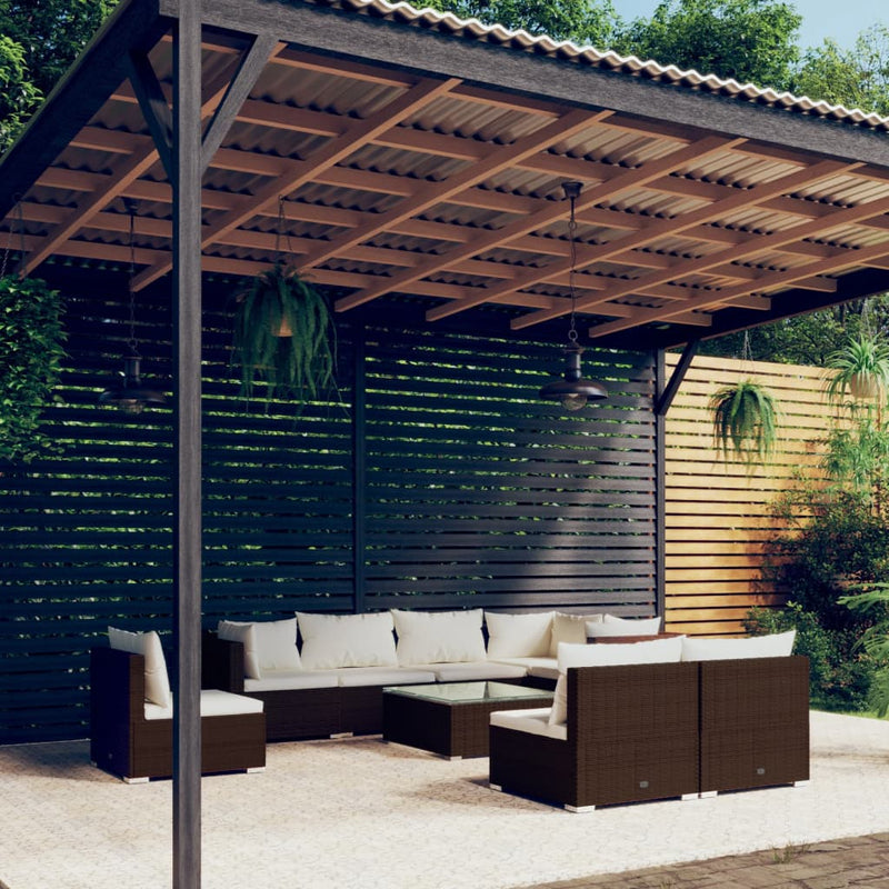 9 Piece Garden Lounge Set with Cushions Poly Rattan Brown Payday Deals
