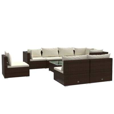 9 Piece Garden Lounge Set with Cushions Poly Rattan Brown Payday Deals