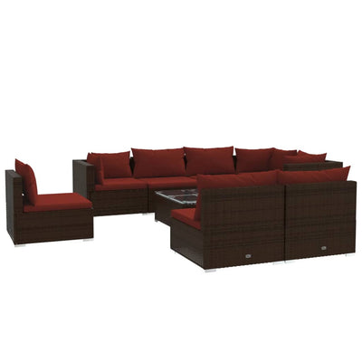 9 Piece Garden Lounge Set with Cushions Poly Rattan Brown Payday Deals