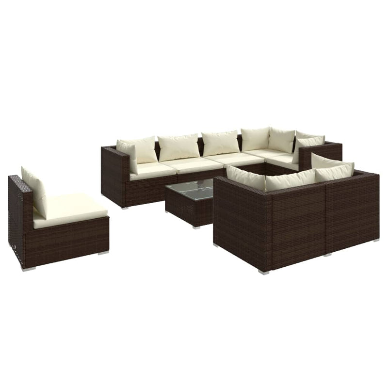 9 Piece Garden Lounge Set with Cushions Poly Rattan Brown Payday Deals