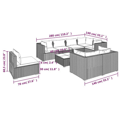 9 Piece Garden Lounge Set with Cushions Poly Rattan Brown Payday Deals