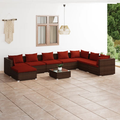 9 Piece Garden Lounge Set with Cushions Poly Rattan Brown Payday Deals