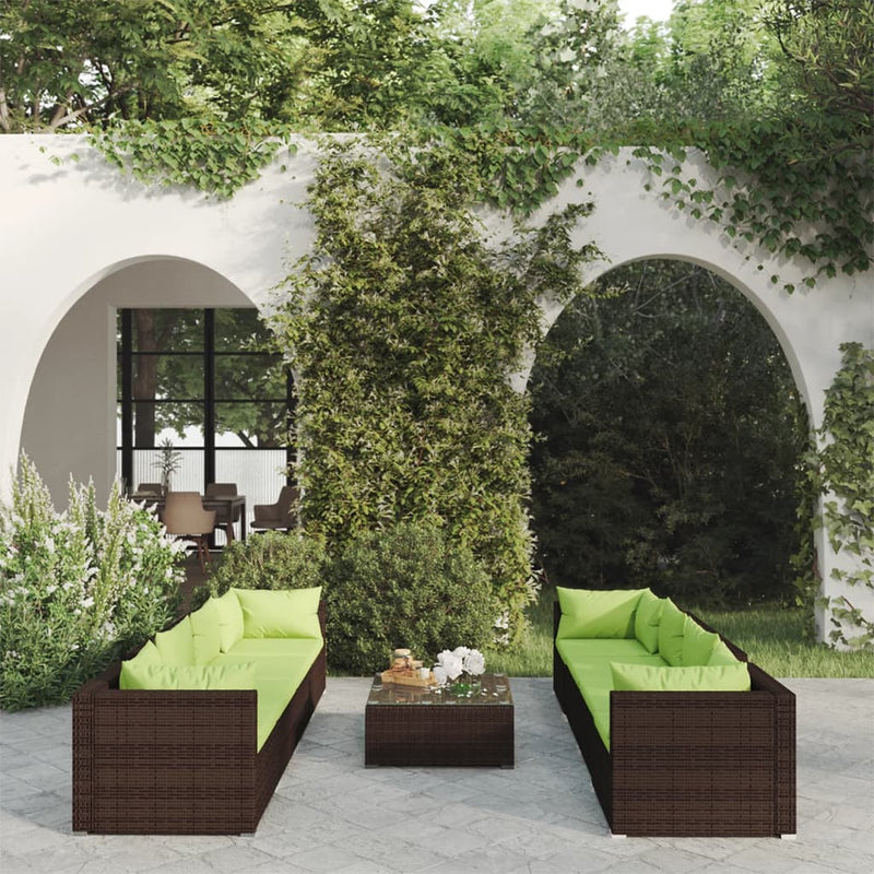 9 Piece Garden Lounge Set with Cushions Poly Rattan Brown Payday Deals