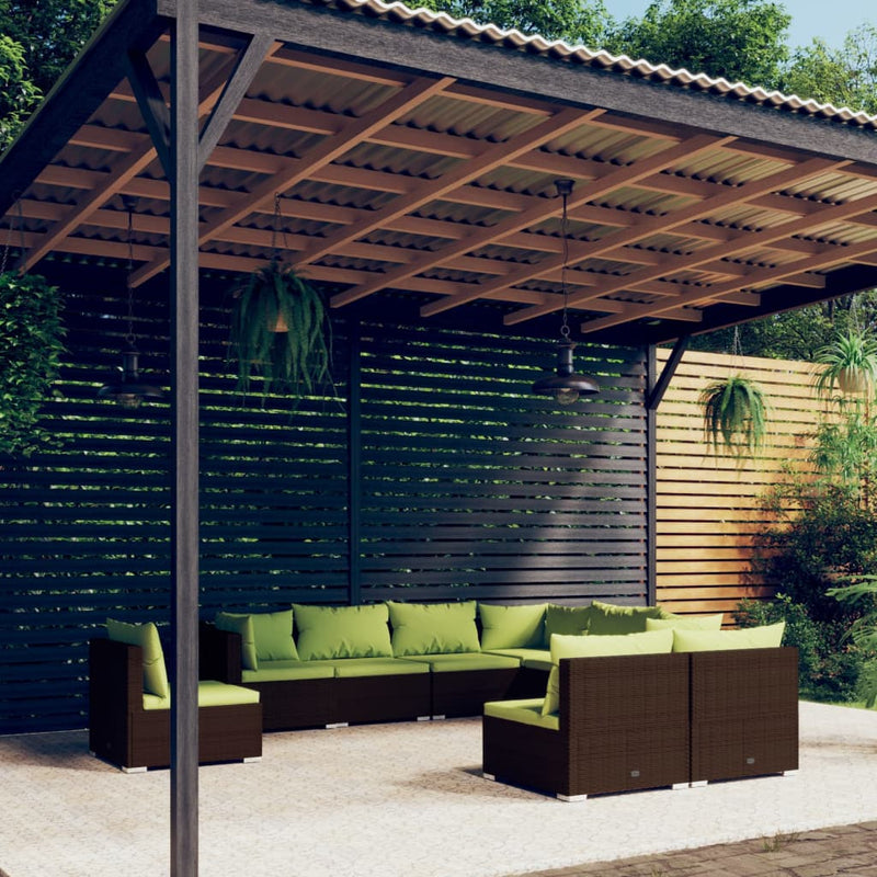 9 Piece Garden Lounge Set with Cushions Poly Rattan Brown Payday Deals