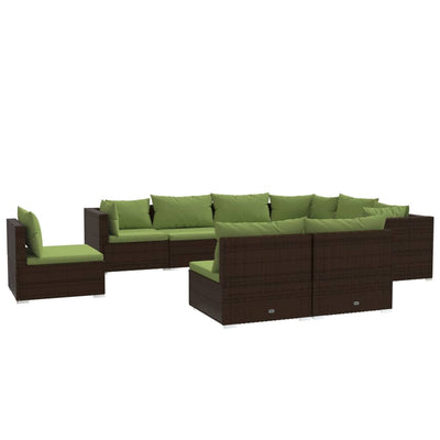 9 Piece Garden Lounge Set with Cushions Poly Rattan Brown Payday Deals