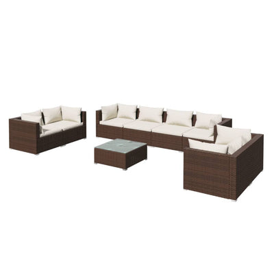 9 Piece Garden Lounge Set with Cushions Poly Rattan Brown Payday Deals