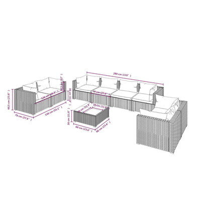 9 Piece Garden Lounge Set with Cushions Poly Rattan Brown Payday Deals