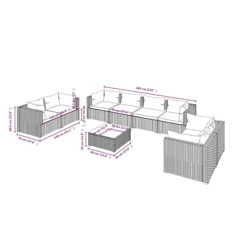 9 Piece Garden Lounge Set with Cushions Poly Rattan Brown Payday Deals