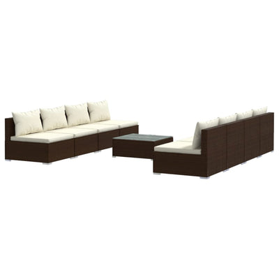 9 Piece Garden Lounge Set with Cushions Poly Rattan Brown Payday Deals
