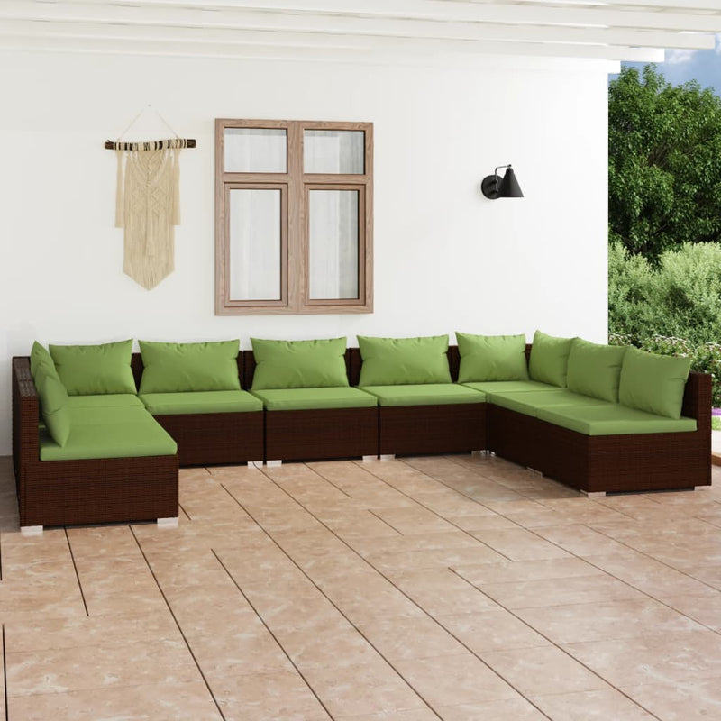 9 Piece Garden Lounge Set with Cushions Poly Rattan Brown Payday Deals