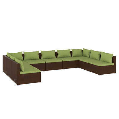 9 Piece Garden Lounge Set with Cushions Poly Rattan Brown Payday Deals