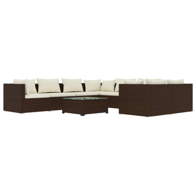 9 Piece Garden Lounge Set with Cushions Poly Rattan Brown Payday Deals