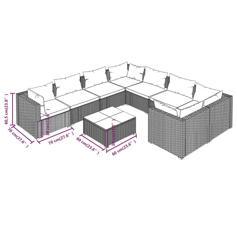 9 Piece Garden Lounge Set with Cushions Poly Rattan Brown Payday Deals