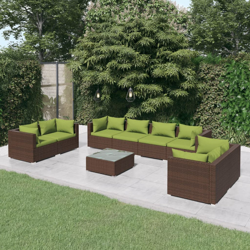 9 Piece Garden Lounge Set with Cushions Poly Rattan Brown Payday Deals