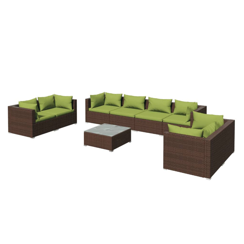 9 Piece Garden Lounge Set with Cushions Poly Rattan Brown Payday Deals